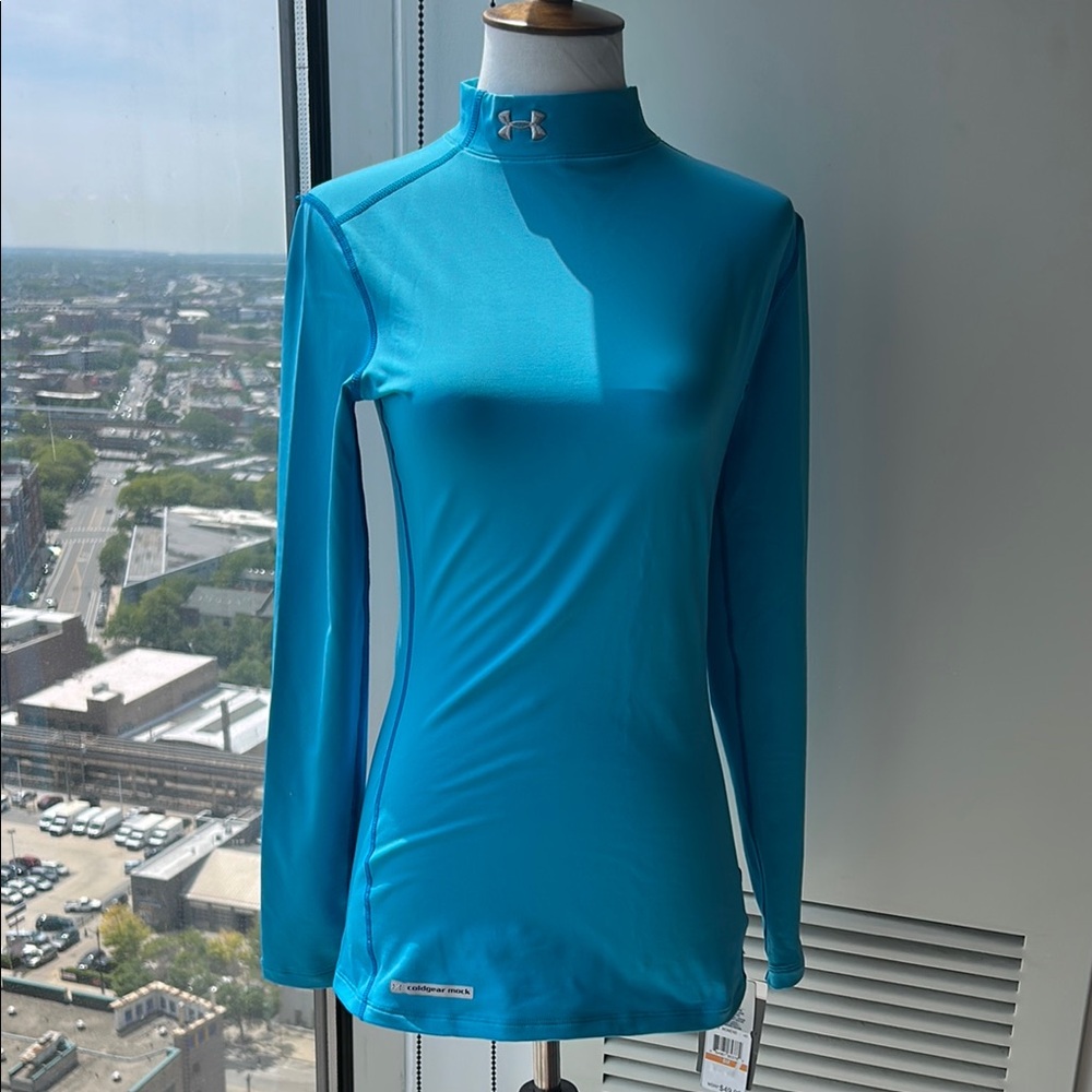 Under Armour Blue Fitted Mandarin Collar Long Sleeve Tee